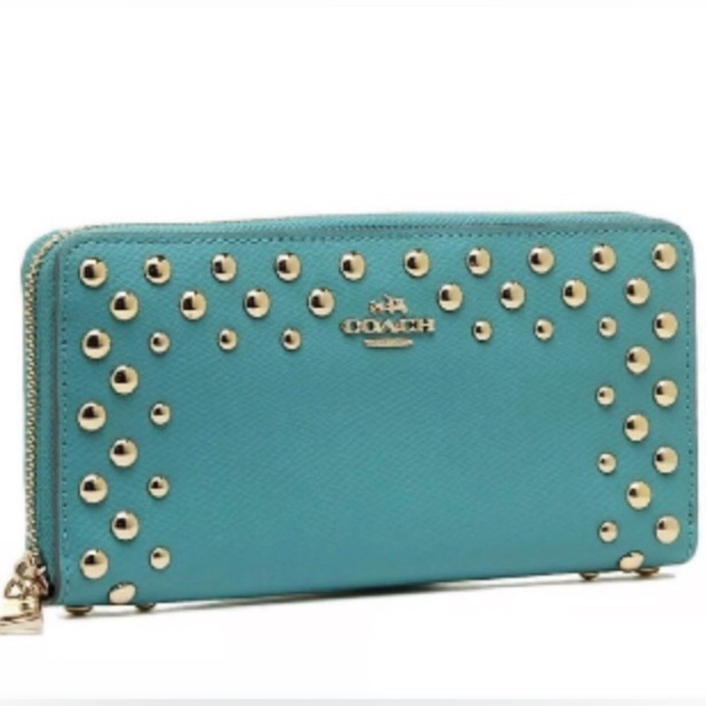 Coach Accordion Turquoise/Teal  Wallet with Gold Accents